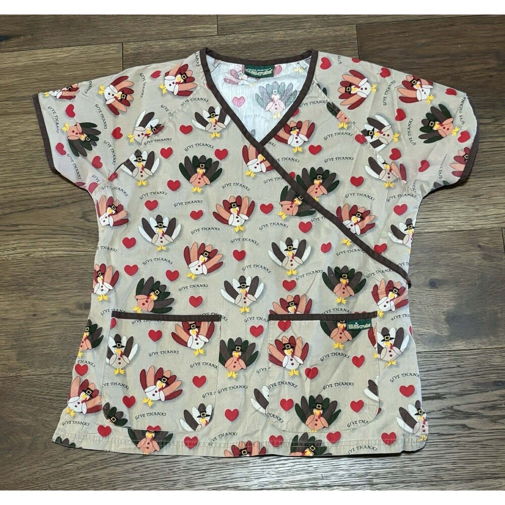 Women's Thanksgiving Scrub Top Scrubs Multicolor UA Scrubs Women’s Size M/L